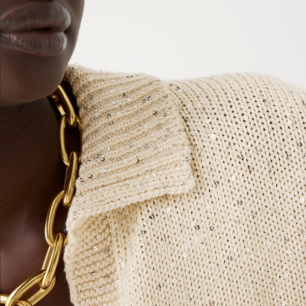 J. Crew Beige Natural Sequin V-Neck Sweater - Picture 5 of 6